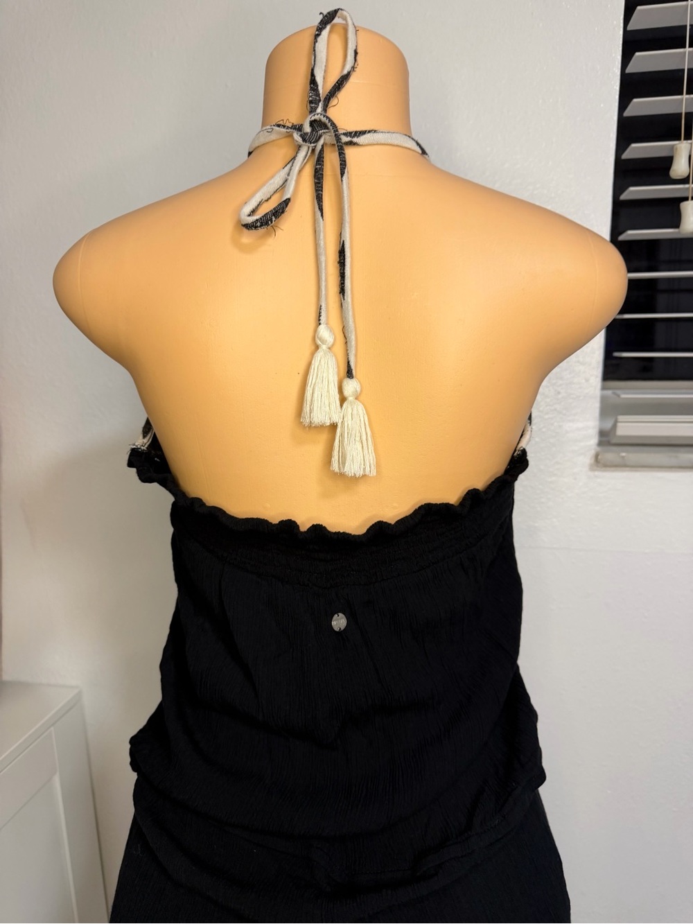 Rip Curl XL Black Halter-Neck Knit Jumpsuit with Ruffle Hem